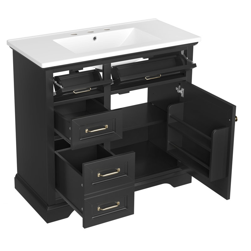 36-Inch Bathroom Vanity with Ceramic Sink Top, Black