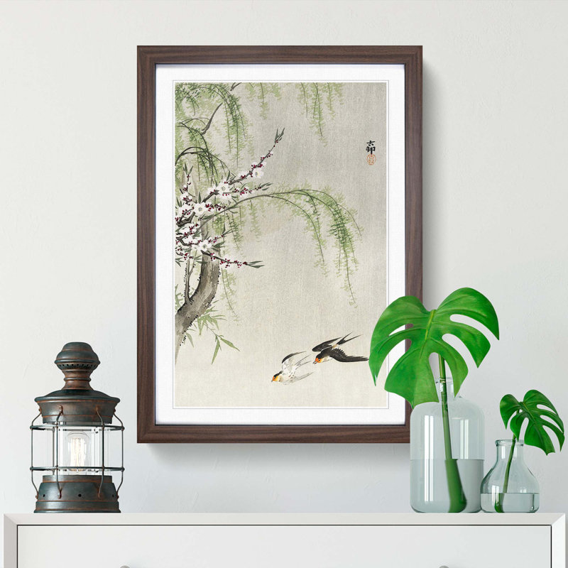 Two Swallows in Flight by Ohara Koson - Framed Print, 48cm H x 36cm W x 2cm D, Walnut Framed