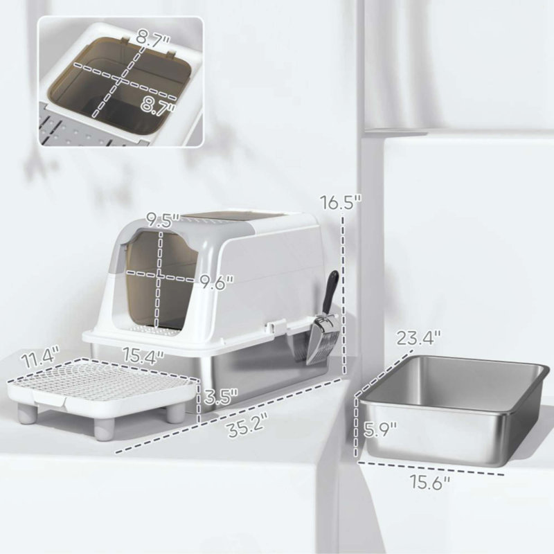 Cat Litter Box, Enclosed Cat Litter Box With Scoop, Deodorizer Bag