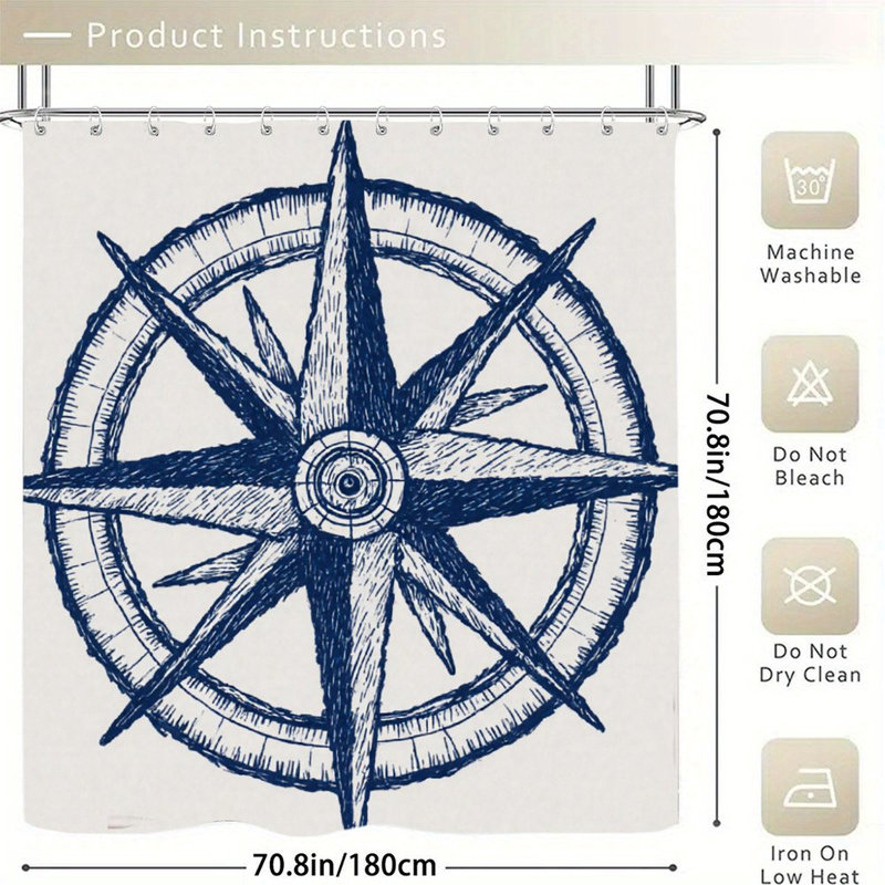 Rideaux de douche Retro Compass, 71 x 71