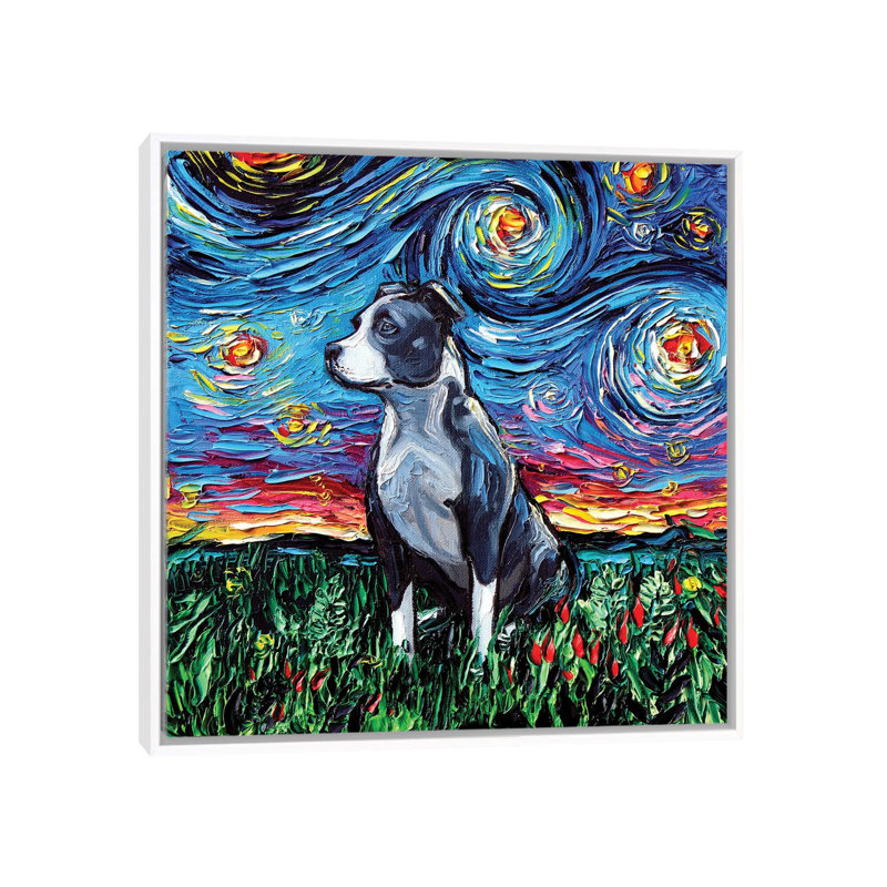« Pitbull Night » par AJA trier, reproduction d’art, H 18 po x l 18 po x 1,5 po, Toile blanche encadrée, Pas de tapis