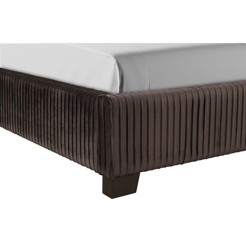 Claranne Fluted Upholstered Bed with Wingback Headboard & Wooden Frame, Queen, Dark Brown
