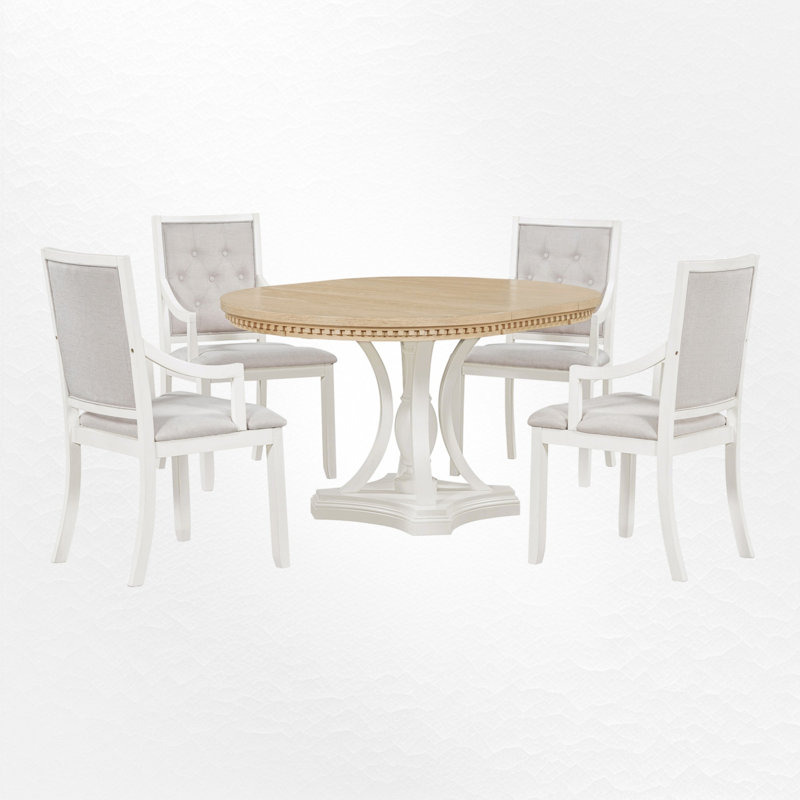 Bowlds Retro 5-piece Dining Set Extendable Round Table and 4 Chairs,Round Table Top with Leaf,dining table set,dining room set