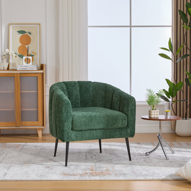 Fauteuil demi-tonneau capitonné avec pieds en métal, Vert