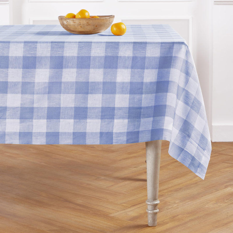 Buffalo Check - 100% Pure Linen Tablecloth, Hydrangea Blue
