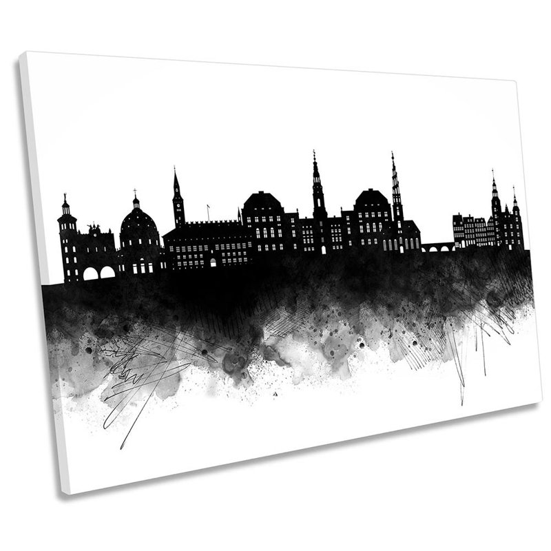 Copenhagen Abstract City Skyline 1 Piece Wrapped Canvas Wall Art, 91.4cm H x 137.2cm W x 4cm D