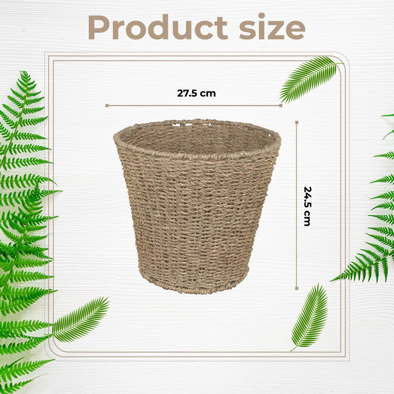  MantraRaj Seagrass Basket Natural Round Seagrass Waste Paper Basket Bin For Home Office