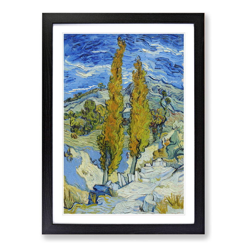 The Poplar Trees by Vincent Van Gogh - Picture Frame Painting, 36cm H x 27cm W x 2cm D, Black Framed