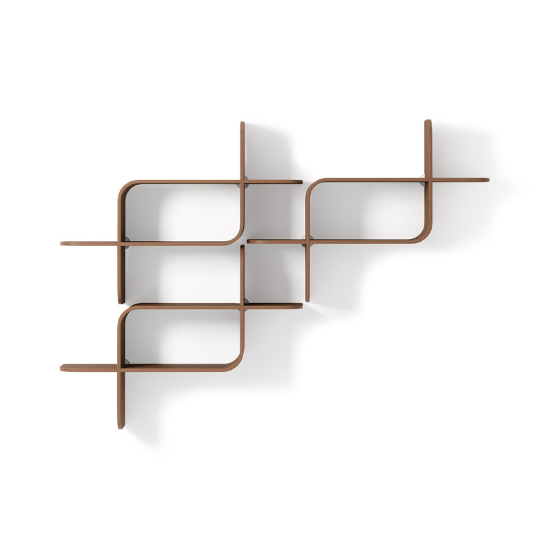Elias Light Walnut Rubberwood Modern Wall Shelf