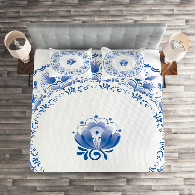 Puppy Eclectic Polyester Floral Coverlet, King Bedspread + 2 Shams