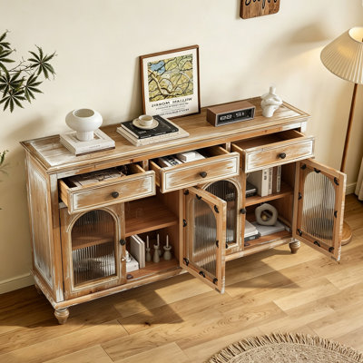 60"Modern Sideboard Buffet, Storage Cabinet With Solid Wood Legs, Shelves For Kitchen, Dining Room, Living Room