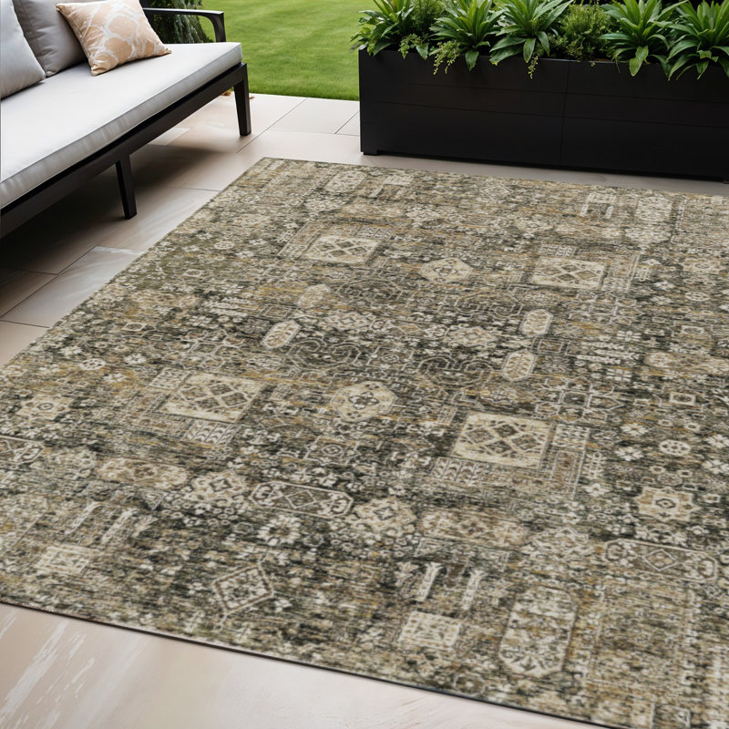 Tapis d'intérieur lavable oriental café et beige 5 pi x 8 pi