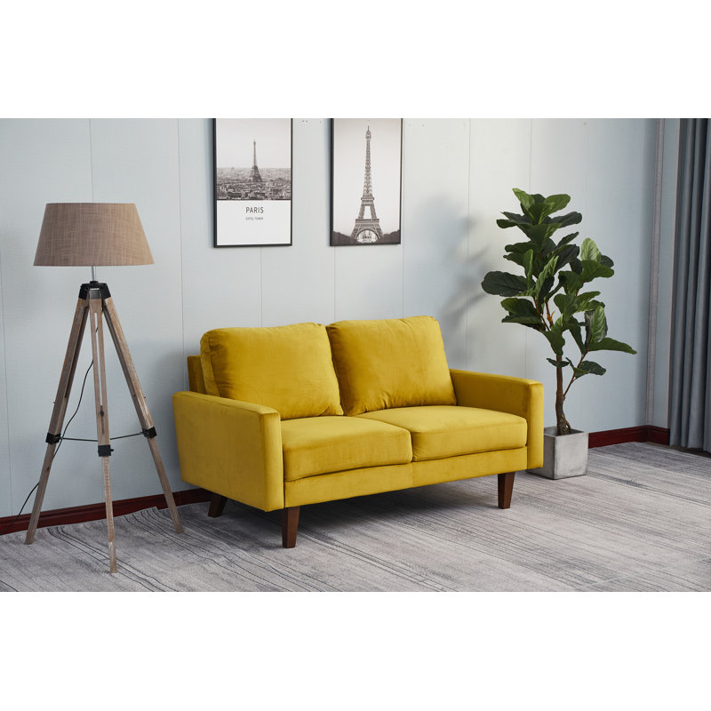 Seaddon Square Arm Sofa, Goldenrod Velvet, 35" H x 58" W x 32" D