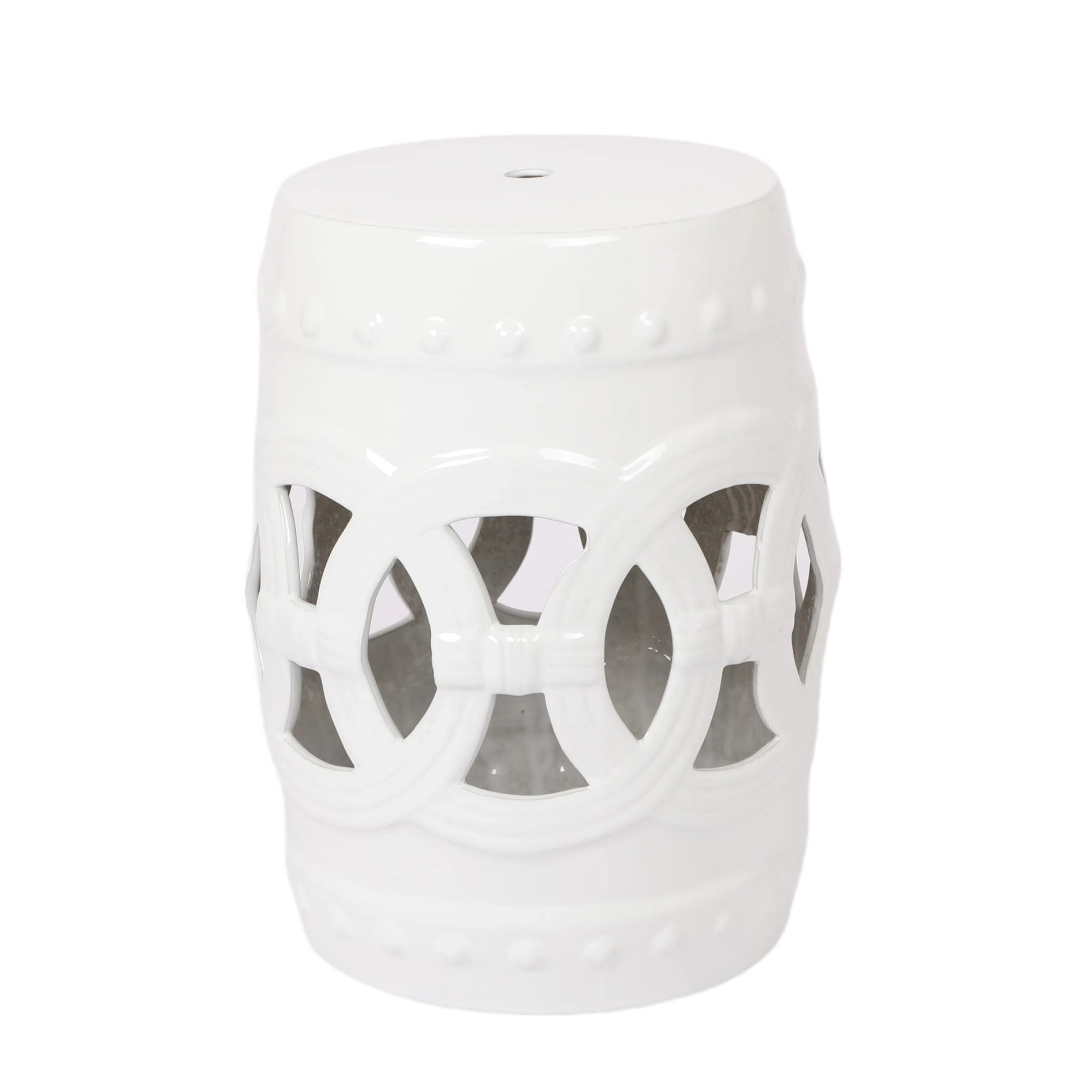 Moroccan Diamonds 18" Ceramic Drum Garden Stool, Blue/White