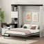 Lit escamotable double avec bureau, tablettes et armoires de rangement, noir et blanc