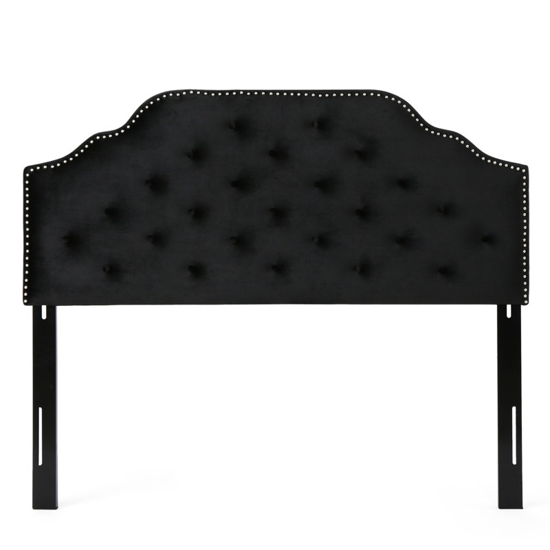Contemporary Queen & Full Sized Headboard - Button Velvet With Diamond Stitch And Nailhead Border, Assembly Needed Modern Upholstered In Delicate Required