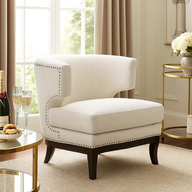 Garcon 30.5" Modern & Contemporary Accent Chair with Boucle Fabric Upholstery, Nailhead Trim, Foam over Pocket Coils