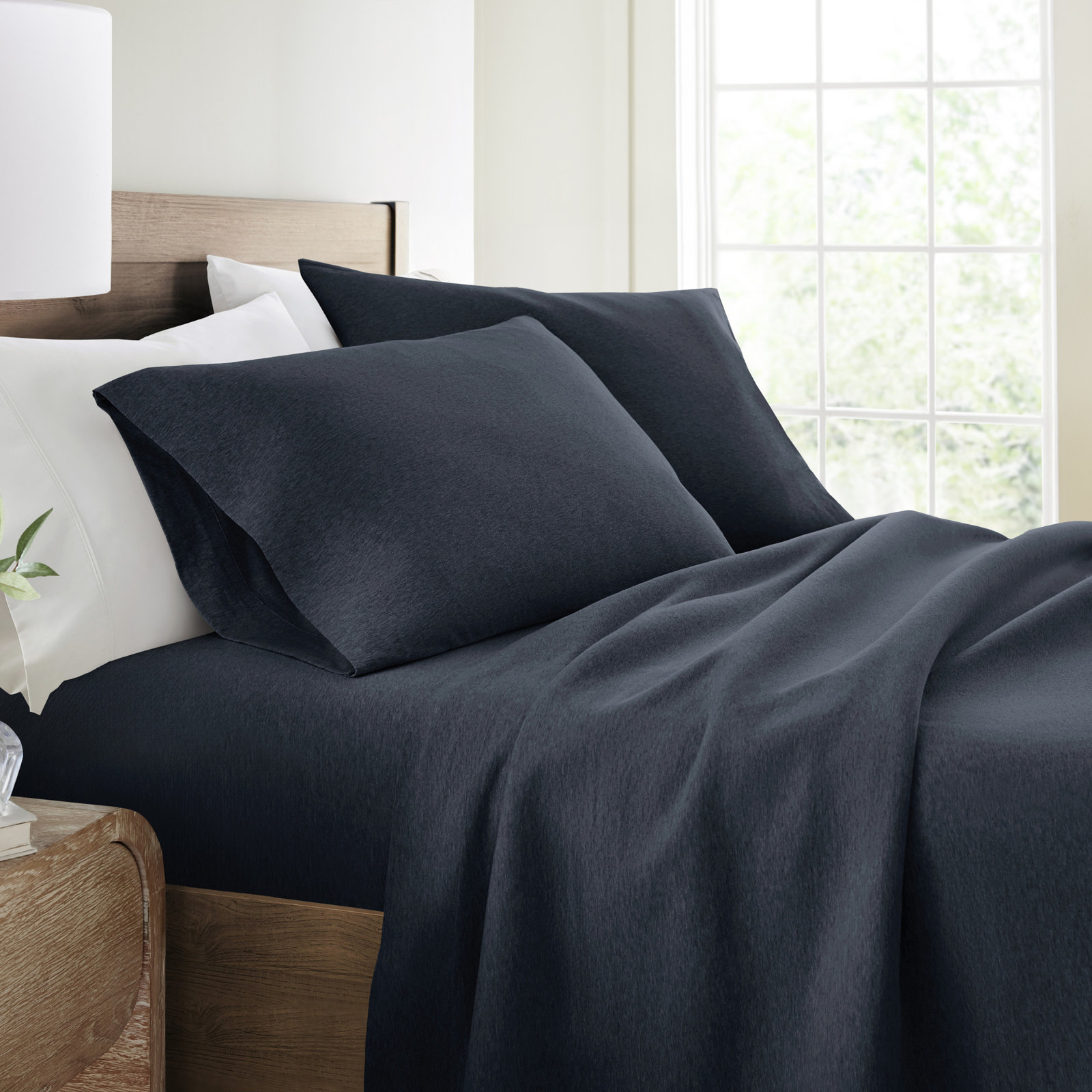 Cotton Sheet Set, Navy, Queen Sheet Set + 1 Fitted Sheet + 2 Pillowcases
