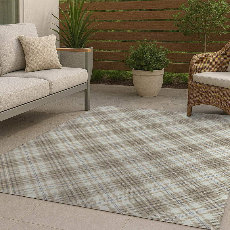 Chinny Tartan Non-Slip Outdoor Rug, Rectangle 2' x 3'