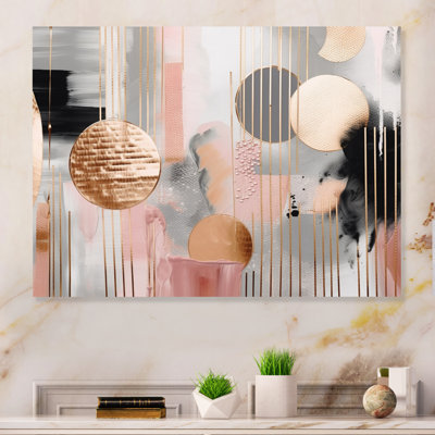 Décoration murale transitionnelle en métal rose à rayures et lignes modernes Modern III