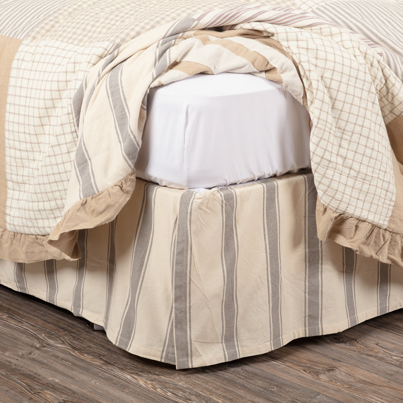 Grace Twin Cotton Bed Skirt with Split Corner in Nickel Grey and Cream