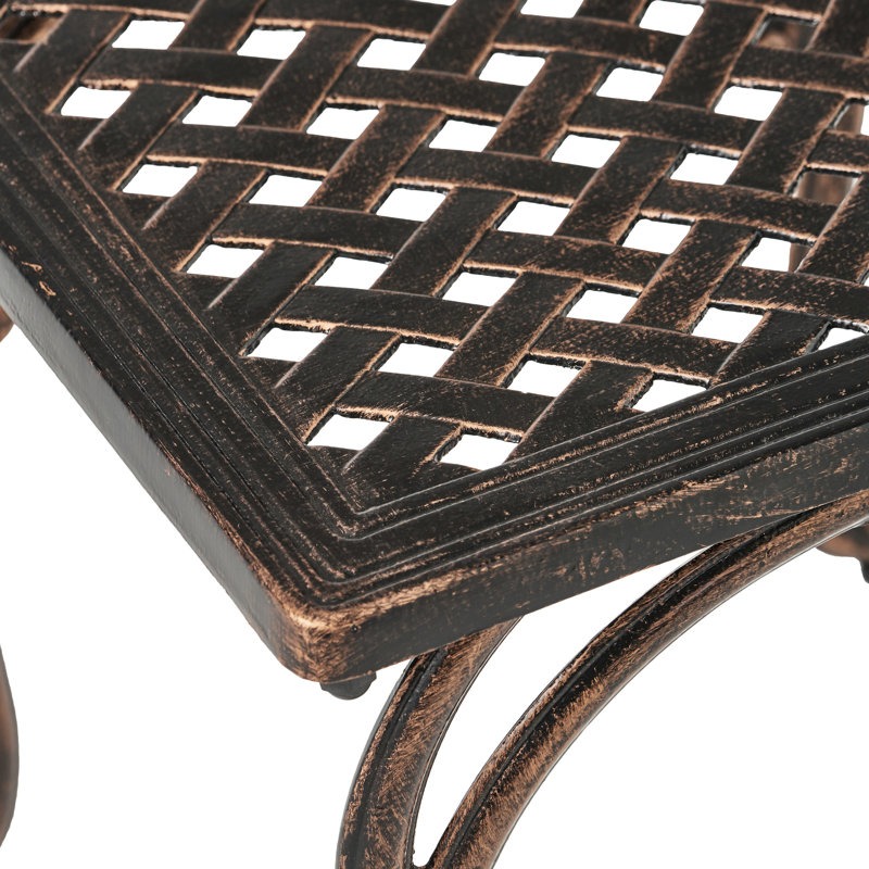 2 pièces Kd Tables en aluminium coulé - H 18 po x l antique pour patio avec centre tissé et table de bout décorative avec 2 pieds de table carrés bouclés
