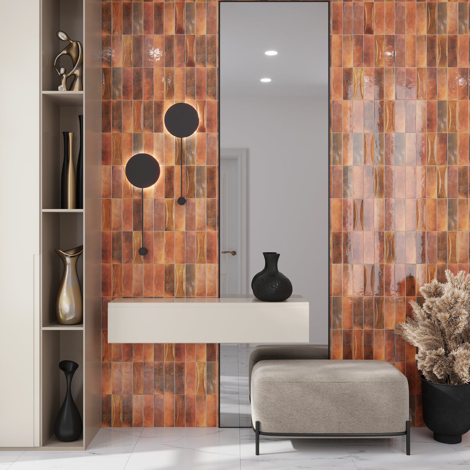 Antiek 3" x 8" Ceramic Subway Tile, Red
