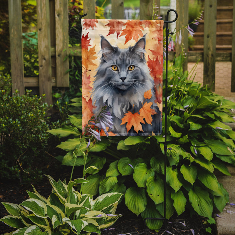 Chat en feuilles d'automne drapeau de jardin, Nebelung