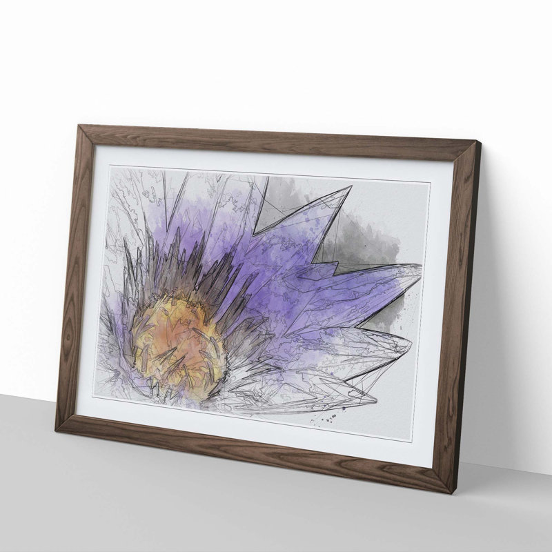 Purple Water Lily in Abstract - Picture Frame Graphic Art Print, 35cm H x 50cm W x 2cm D, Walnut