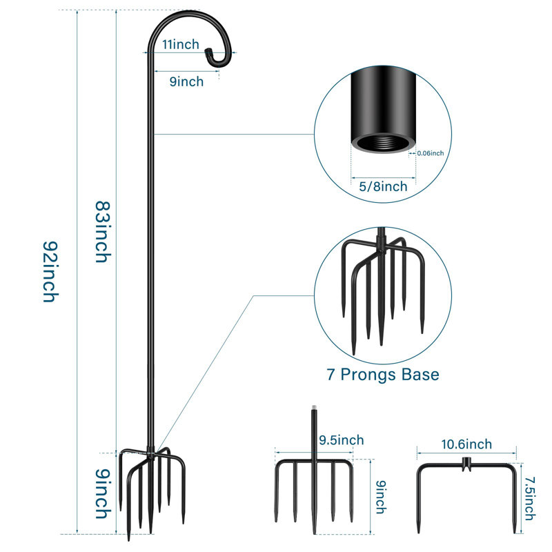 Crochets de berger réglables pour l'extérieur, H 92 po x l 11 po x P 10 po