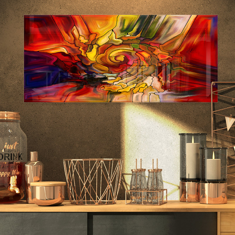 Illusions de vitrail - peinture sans cadre sur métal, H 12 po x l 28 po x P 2 po
