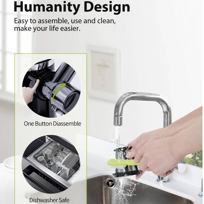 Aeitto Slow Masticating Juicer: 3 Modes Soft Hard Reverse, Ultra-Quiet Motor, One-Button Disassembly, Dishwasher-Safe Parts, 12-Month Warranty