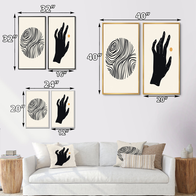«Minimalistic Mon monochrome Illustration I», ensemble de 2 impressions, H 20 po x l 24 po x P 1 po, Toile avec cadre doré