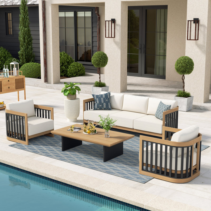 Sereno Patio 5 Person Aluminum Conversation Set With Cushions, Matted Teak