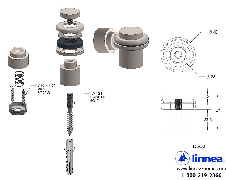 Stainless Steel Floor Mount Stop, Satin Stainless Steel