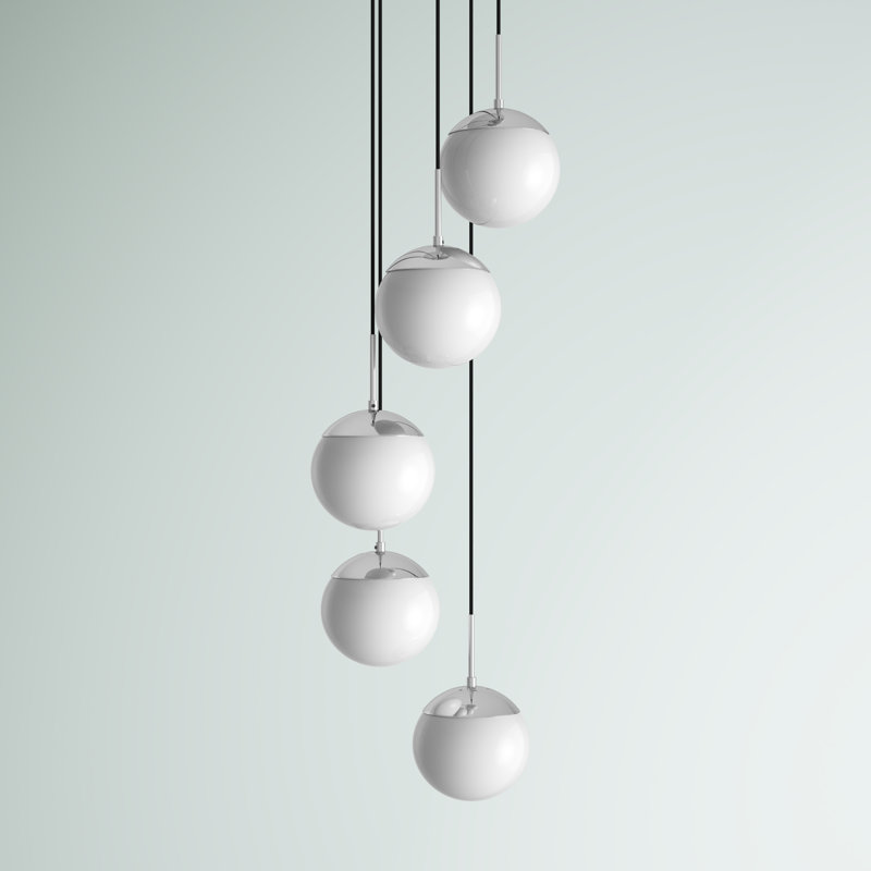 Luminaire suspendu en sphères groupées à 5 lumières Yearby, Blanc givré, Chrome, 5 lumières