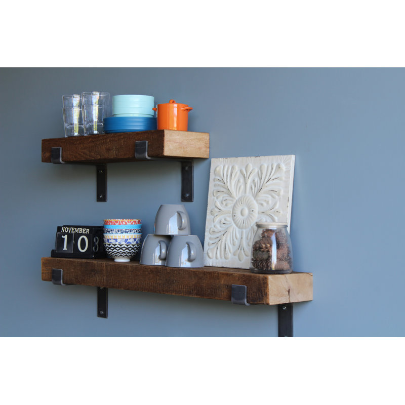 Chumbley 2 Piece Solid Wood Bracket Shelf, Natural (no stain), 24” W - 40" W x 7” D x 3” H (top/bottom shelf)