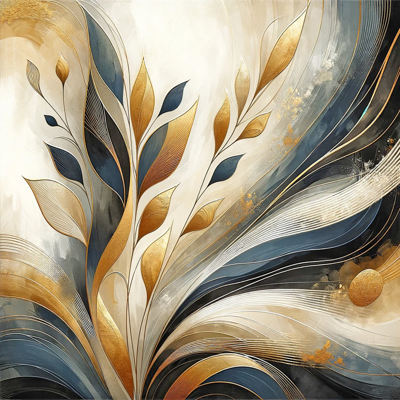 Elegant Golden Flourish - reproduction d'art sur toile tendue, H 40 po x l 40 po x P 1,5 po