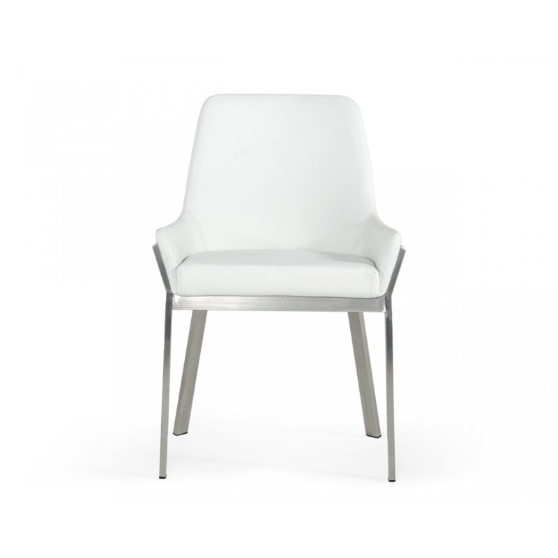 Chaise avec accoudoirs rembourrée Skye, Blanc, Argent