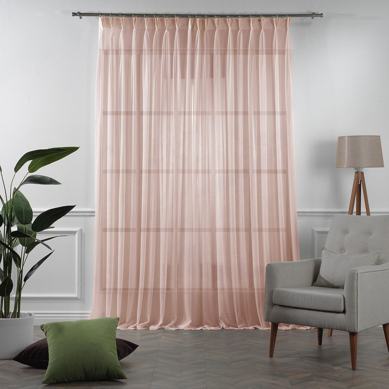 Pinch Pleat Extra Long & Exra Wide Silk Crep Single Panel Sheer, Pink, 52" W x 144" L