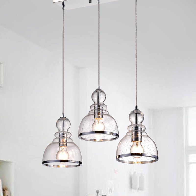 Odeza 3-Light Kitchen Island Chrome Pendant with Glass Bubble Cluster