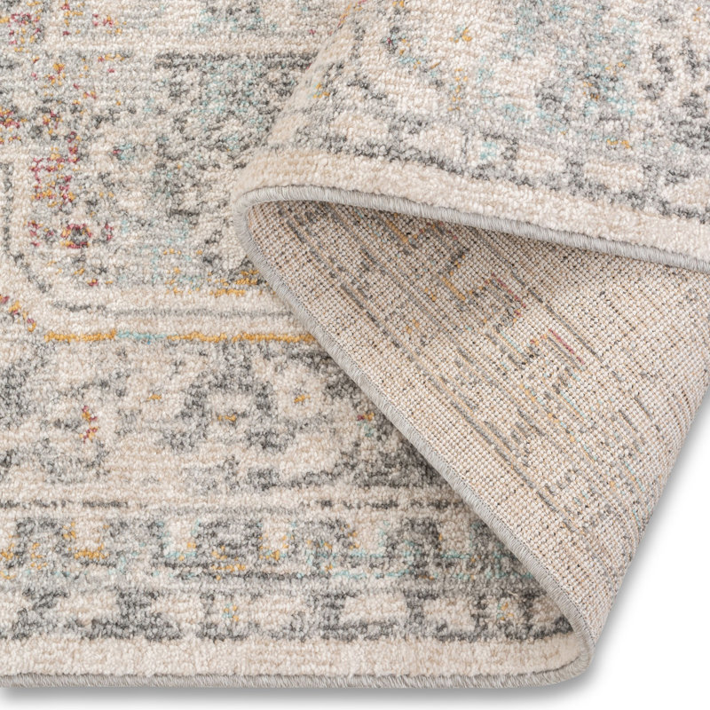 Tapis oriental beige / gris en polypropylène tissé à la machine Marifa, Rectangle 3 pi 3 po x 5 pi