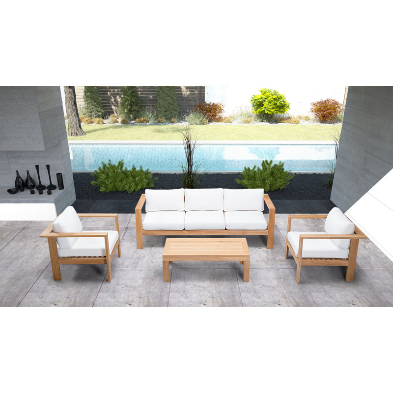 Sonoma 4-Piece Teak Sunbrella Sofa Seating Group with Cushions, Canvas Natural Sunbrella® Canvas