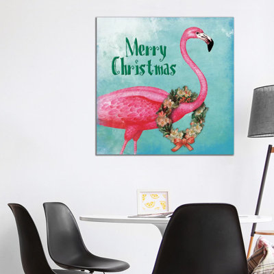 Christmas Flamingo Text 1 Piece Wrapped Canvas Wall Art