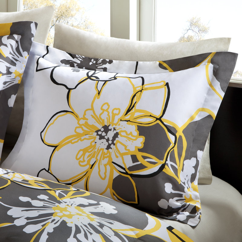 King Yellow and Grey Microfiber Floral Comforter Set