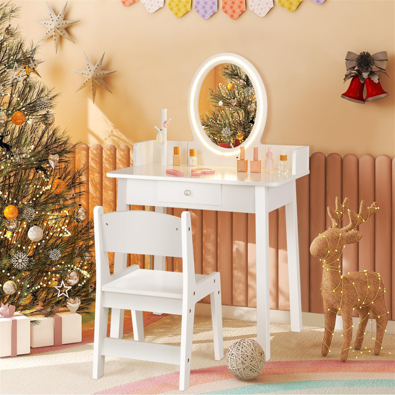 Dressing Table with Mirror, White