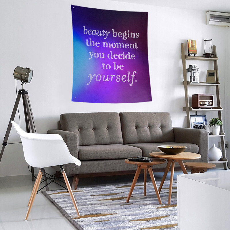 Tapisserie en polyester véritable citation beauté, H 60 po x l 51 po, Bleu / mauve