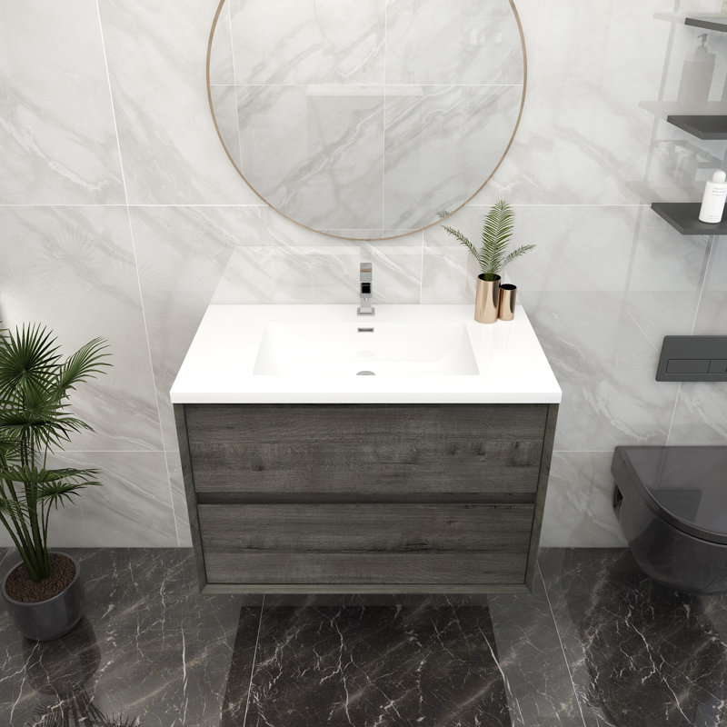 Ensemble de meuble-lavabo simple 36 po, Chêne fumé