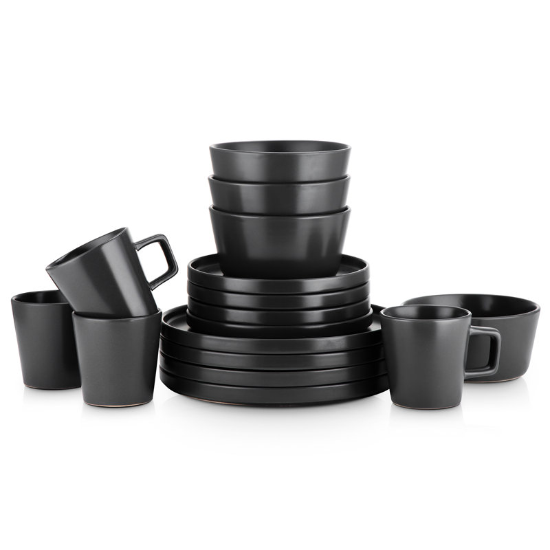 Celina 16-Piece Dinnerware Set, Matt Black