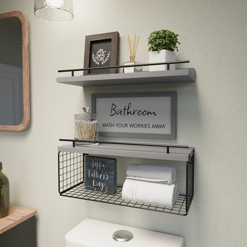 Wall Mounted Floating Shelves with Wall Décor Sign, Gray